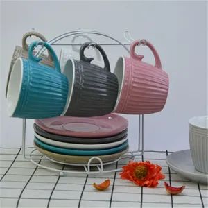 Hot Saling Office Use Embossed Multi Colors Ceramic Coffee Cup & Saucer - Hunan Zhongyao Ceramics Co., Ltd - China