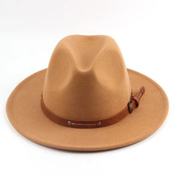Hot Sale Womens Classic Wool Fedora with Belt Buckle Wide Brim Panama Hat Vintage Warm Wool Hat - Market Union Co. Ltd. - China