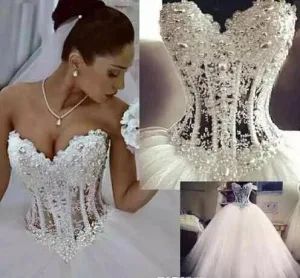 Strapless Ball Gowns Pearls Beading Corset Wedding Bridal Dresses Z2011 - Suzhou Leader Apparel Co., Ltd. - China