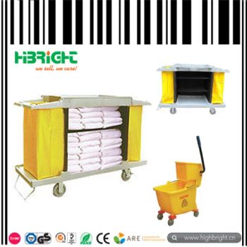 Hotel Cleaning Janitor Housekeeping Cart Castor 4 Finish Chrome Capacity Medium HS Code 87168000 Model NO. HBE-CC-2 Trademark - Suzhou Highbright Enterprise Limited - China