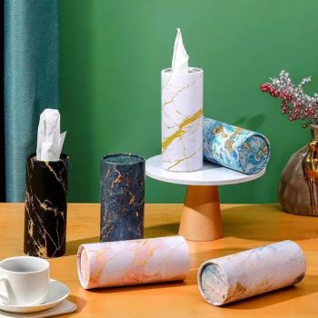 Marble Printed Disposable Cylinder Tissues Boxes for Car Napkins Cup Holder - Shenzhen Tengyue Printing Co., Ltd. - China