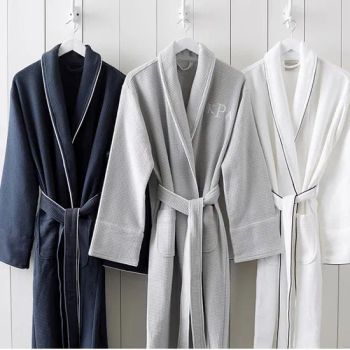 Luxury Cotton Waffle Robe 3/4 Sleeve White Unisex S 15D ISO9001 DPF - Shanghai DPF Textile Co., Ltd. - China