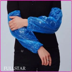 Disposable PE Sleeve Covers Waterproof Arm Covers Blue Group Adult Model NO. F504 Style Elastic Ends HS Code 3926209000 Origin Hubei, - Fullstar Non-Woven Products Co., Ltd. - China
