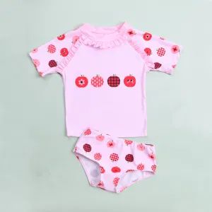 Girl Ruffled Neck and Sleeves Beach Wear 2PC Swimming Rash Guard Set - Xiamen Richtex Garments Co., Ltd - China