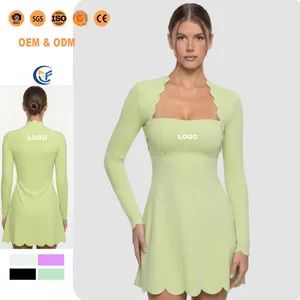 Autumn/Winter Tennis Wear Scallop Wave Long Sleeves Sports Golf Skirt Set Badminton Yoga Dress for Women - Xiamen Morphy Technology Co., Ltd. - China