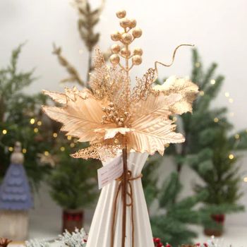 Whosale Christmas Decorations Flowers Golden Glitter Flowers Christmas High Quality Christmas Ornaments - TRANSWORLD (ANSHAN) INC. - China