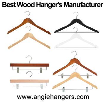Top Grade Wooden Clothes Hangers (Solid wood) with Trousers Bar/Metal Clips in Natural/Dark/Black/White Color for Shirts/Coats/Suits/Other Luxury Garments - Angie Hangers Co., Ltd - China