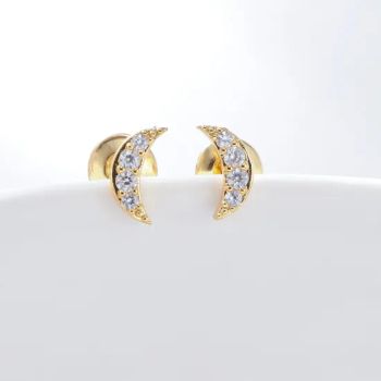 Dainty Copper Moon Earrings Women Fine Gold Crescent Stud Earrings Diamond Earrings - Dongguan Hongsheng Craft Gifts Co., Ltd. - China