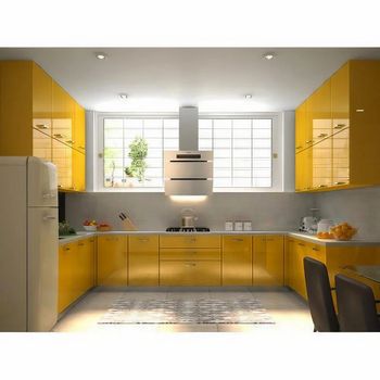 Modern U Shaped Modular Kitchen Finish Matte Material Wooden Kitchen Shape U Shape Counter Top Material Marble Modular Kitchen Designs/Styles - I Design - India