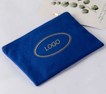 Cosmetic Bag Cotton Makeup Bag Royal Blue Canvas Zipper Bag for Cosmetics with Satin Lining Toiletry Bag Custom Logo Canvas Cosmetic Gift Bag Wholesale - Wuhan Eco Faith Packing Co., Ltd. - China