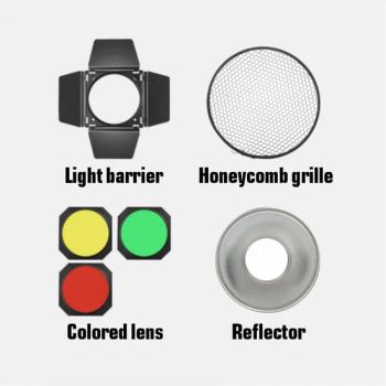 Dengwei 7-Inch Standard Barn Door with Honeycomb Grid and 3 Color Gel Filters Photo Studio Accessories for Enhanced Photography - Jiangmen Qianzhao Video Equipment Co., Ltd. - China