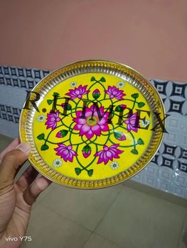 Pichwai Decorative Pooja Plate, Brass Puja Plate 8 Inch For Hand Printed, Home Arti Thali - R.H Impex - India