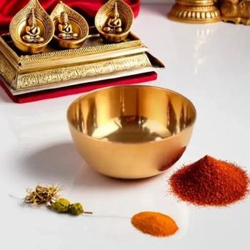 Brass Puja Kumkum Piyali Size 5cm Shape Round Color Golden Material Brass Finish Polished Usage/Application - Larko India - India