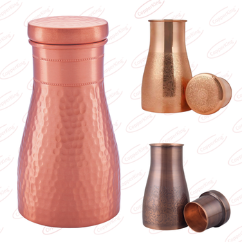 Colour Pure Copper Water Table Pot Pitcher Design Pot Brand Copper Color Colour Capacity 1.1ltr Finishing Mirror Copper purity - CopperKing Homee India Private Limited - India