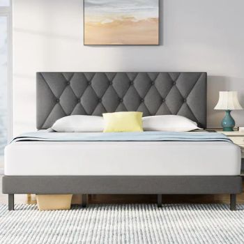 Queen Bed Frame with Adjustable Headboard, Linen Fabric Wrap, Strong Frame and Wooden Slats Support - FOSHAN YEXUAN FURNITURE MANUFACTURE CO.LTD - China