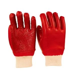 Red PVC Anti-Slip Safety Gloves with Interlock Lining Industrial Gloves with Granules - Gaomi Shunaite Labor Protection Products Co., Ltd - China