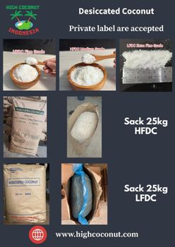 High Fat Desiccated Coconut Fine Grade USD 2000/MT, In 25kg/Bag, Fat Content 63-67%. - PT. High Coconut Indonesia - Indonesia