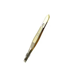 Half Gold Flat Tip Eyebrow Tweezers - Guangdong Fangling Industrial Co., Ltd. - China