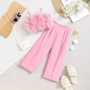 Clothing for Young Girls 4-7y Pink Clothing for Girls 3D Flower Tube Top Suspender Top Slim Suit Trousers 2PC Clothing for Girls - Shanghai Hexuan Baby Products Co., Ltd. - China
