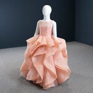 Coral Organza Princess Flower Girls Dresses Lace Ruffles Junior Prom Gown Z6008 - Suzhou Leader Apparel Co., Ltd. - China