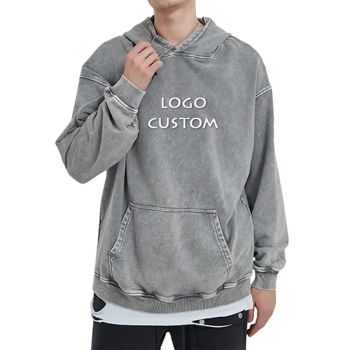 Hot Sales Casual Cotton Heavy Washed Mens Hoodies Autumn Winter No Drawstring Vintage Faded Men's Hoodies - Dongguan Flya Sports Goods Co., Ltd. - China