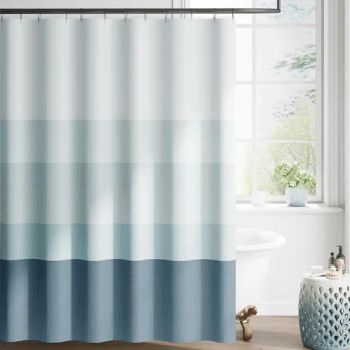 Ombre Ocean Blue Striped Shower Curtain Waterproof Fabric Shower Curtains for Bathroom - Shaoxing City Xinlan Textile CO., LTD. - China