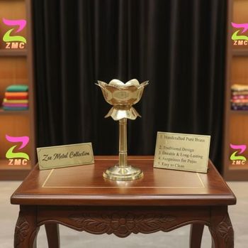 Brass Kamal Diya Stand (Golden) Type Diya Color Golden Material Brass Polished Long Durable Lighting Type Oil Lamp Country of Origin Made in - Zee Metal Collection - India
