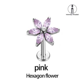 ASTM F136 Titanium Flower Shaped CZ Threaded Tops Piercing Jewelry - Dongguan Jiang Titanium Jewelry Co., LTD - China