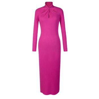 Women's 2025 Trendy Long Sleeve Cocktail Dress Fashion Ribbed Knit Evening Gown Y2K Style High Neck Maxi Dresses - Zhongshan K & P Knitting Co., Ltd. - China