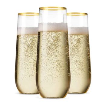 Stemless Pet Champagne Flutes with Gold Accent Shatterproof Reusable Wine Glasses Wholesale - Wuxi Topteam Co., Ltd. - China