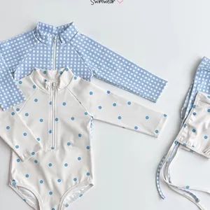 Children's Clothing Summer Girls Baby Plaid Polka DOT Long Sleeve One-Piece Swimsuit Swimwear - Shishi Deshang Qiaoyuan Trading Co., Ltd. - China