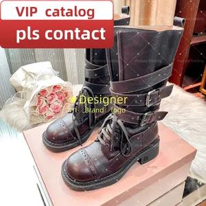 Luxury Brand Vintage Motorcycle Boots Women Genuine Leather Lace Up Distressed MID Calf 1Y - Jiangxi Pudala Trading Co., Ltd. - China