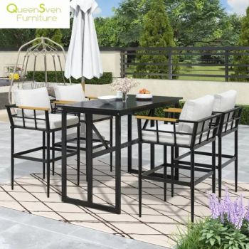 Hotel Garden Restaurant Space Bar Tables and Chairs with Teak Armrest - Jiangmen Queensven Furniture Co., Ltd - China
