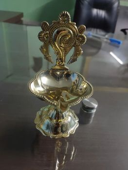 Golden Brass Diya Stand, For Puja, Size: 5" Size 5" Brand own Type Diya Color Golden Design Elegant Height 5 Inches Stability - Inra International - India