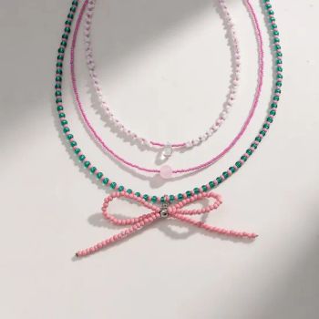 Pink and Green Beaded Necklaces for Women with Bow - Shaped and Gem - Taiyuan Jinshenghe Trading Co., Ltd. - China