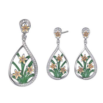925 Silver Colored Enamel Flower Earring and Pendant Fashion Jewelry Sets for Women - GUANGZHOU ARTS JEWELLERY CO., LTD. - China