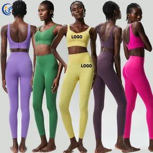 Wholesale Silicon Logo 2 Pieces Fitness Sportswear Women Impact Sports Bra High Waist Leggings Gym Yoga Sets - Xiamen Morphy Technology Co., Ltd. - China