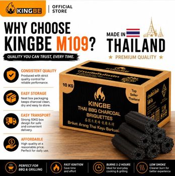 M-109 Rubberwood Hexagon Charcoal Briquette for BBQ &Restaurants (Long-Burning,Low-Smoke, OEM) - THE RICH ALTERNATIVE PRODUCT LIMITED PARTNERSHIP - Thailand