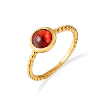 Simple Fine Jewelry 925 Sterling Silver Gold Plated Round Bead Garnet Red Gemstone CZ Rings - Guangzhou Peishang Jewelry Co., Ltd. - China