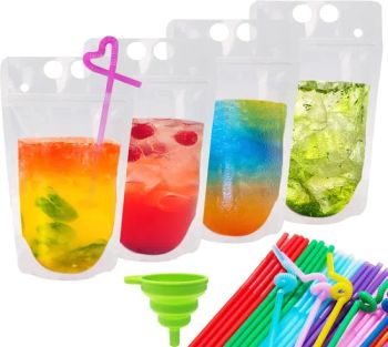 Drink Pouches for Adults, Reusable Drink Pouches with, Heavy Duty Stand-up Juice Pouches Plastic Smoothie Drink Bags for Cold Hot Drinks - Condon Trading(Shanghai) Co., Ltd. - China