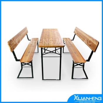 FSC Outdoor Furniture Wooden Patio Folding Beer Table Benches Picnic Courtyard Party Dining Commercial Beer Table Set with Backrest for Event - NINGBO XUANHENG OUTDOOR & HOME APPLIANCES CO., LTD. - China
