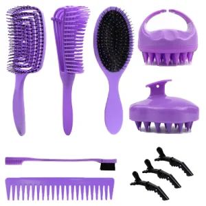 Custom Logo 10PCS Alligator Clips Edge Brush Detangler Hair Brush and Comb Set Detangling Hair Brush for Black Natural Hair - Guangzhou Yuntesi Hairdressing Products Co., Ltd. - China