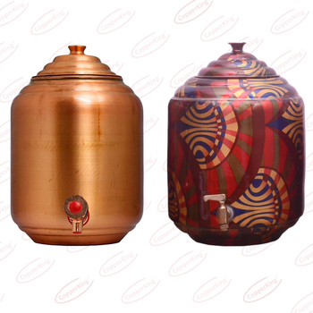Round Copper Water Tank Shape Round Design Round Color Copper Features Printed Copper purity 98% Usage/Application Home Material 98%+ Pure - CopperKing Homee India Private Limited - India