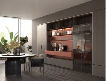 Modern Orange Gray Sideboard with Sliding Tambour Doors Origin China Door 4 Doors Condition New Model NO. 2106 Size - Guangzhou Milan Decoration Materials Co., Ltd. - China