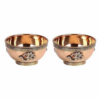 200 ml Copper Om Symbols Bowl Shape Round Size Medium Finish Polished Diameter 4 inch Capacity 200 ml Material Copper Set Contain 2 - Traditional Handicraft Gallery - India