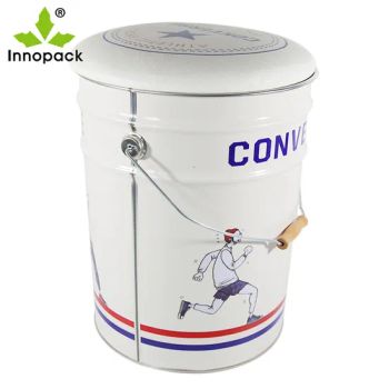 White Prinited Round Tin Bucket Storage Bar Stool Chair with Leather Cushion Cove - Suzhou Innovation Packaging Materials Co., Ltd. - China