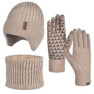 Brands Officially Licensed Factory Winter Outdoor Warm Ear Protection Beanie Hats Neck Warmer Scarf Touch Screen Anti-Slip Gloves Knit Set - Dongguan Kangbao Garment Co., Ltd. - China