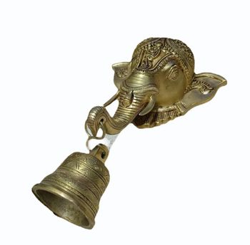 Golden Brass Elephant Head Bell, 1 kg, Size: 8 Inch Size 8 Inch Weight 1 kg Color Golden Material Brass Finishing - Karishma Handicraft - India