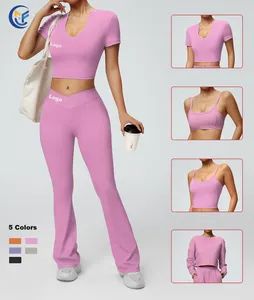 Solid Color Yoga T-Shirt Set High-Waisted Breathable 2 PCS Suit Running Wear High Qulaity Fitness Clothes - Xiamen Morphy Technology Co., Ltd. - China