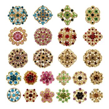 Lot 24PCS Mixed Color Shiny Rhinestone Crystal Flower Brooches Wedding Alloy Brooches Set for Women DIY Decoration Art Bridal Pins - Shenzhen Mingfu Trading Co., Ltd - China